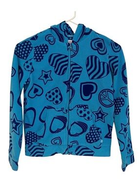 Children’s Place XL Fleece Hoodie Hooded Jacket Full Zip Blue Heart Peace Star